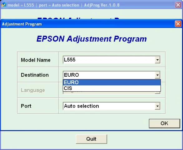 Epson L110, L210, L355, L550. L555 Adjustment Program