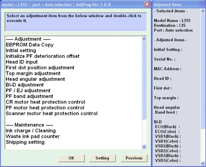 Epson L110, L210, L355, L550. L555 Adjustment Program