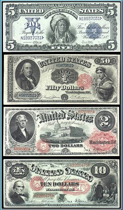 Американские доллары старого образца.