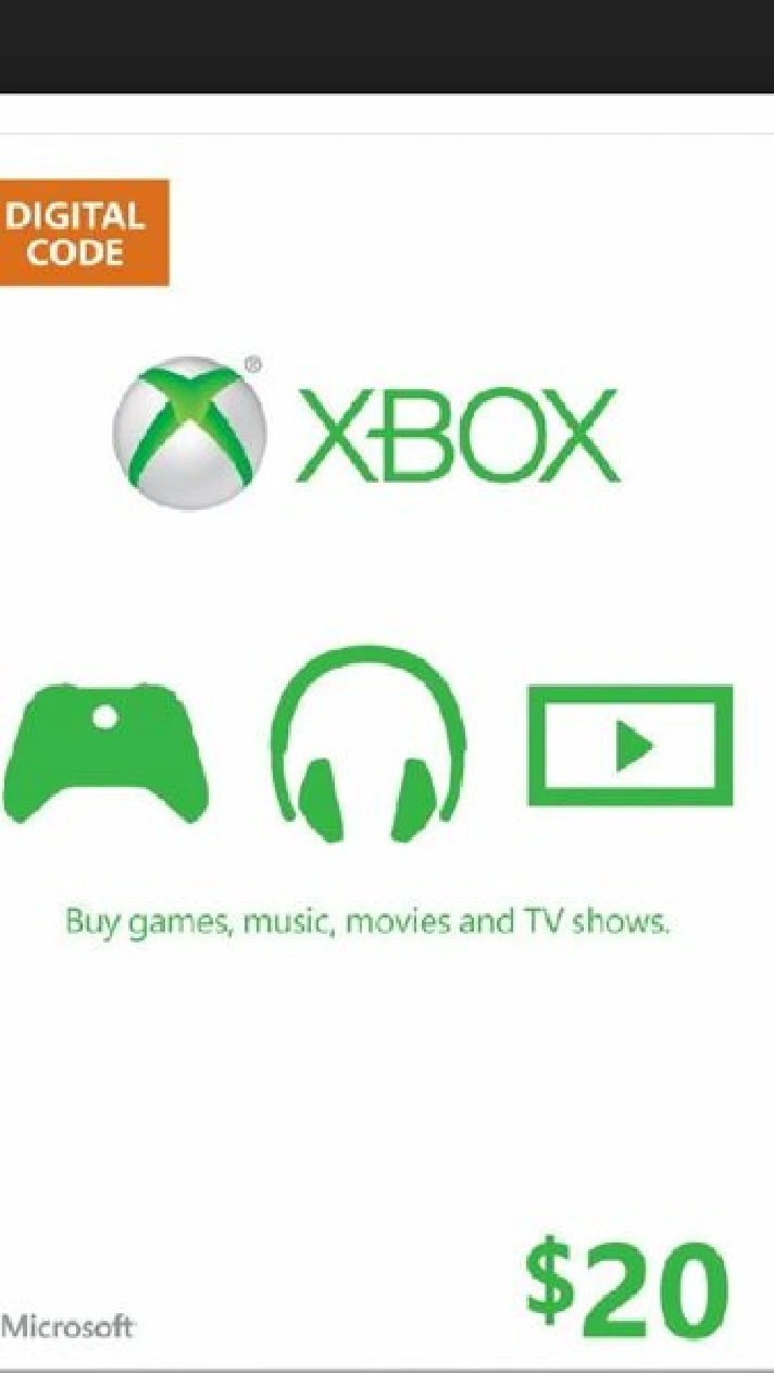 XBOX LIVE GIFT CARD 20 USD + BONUS