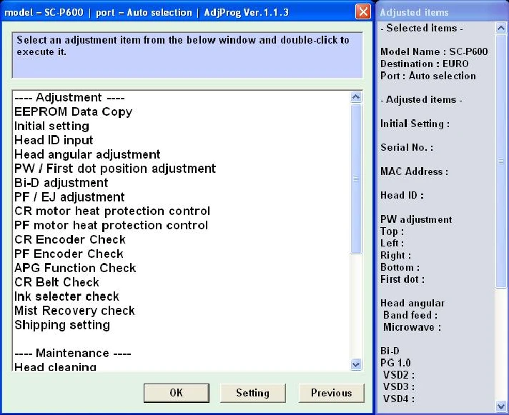 Epson Sure Color SC-P600 Adjustment Program