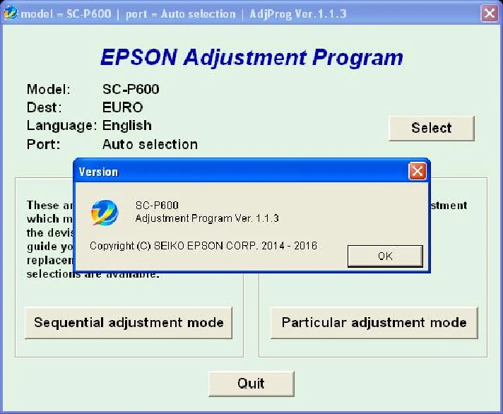 Epson Sure Color SC-P600 Adjustment Program