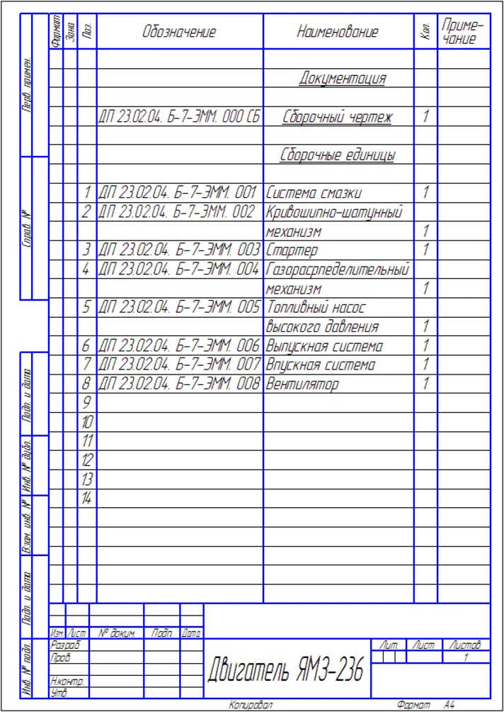 The drawing of the Engine YAMZ-236