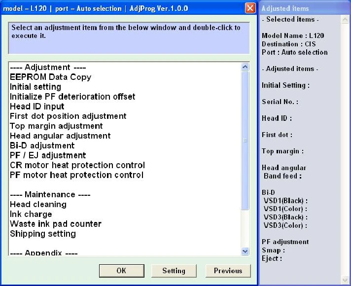 Epson L120 Adjustment Program