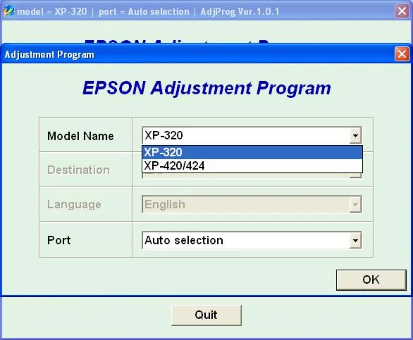 Epson XP320, XP420, XP424 Adjustment Program
