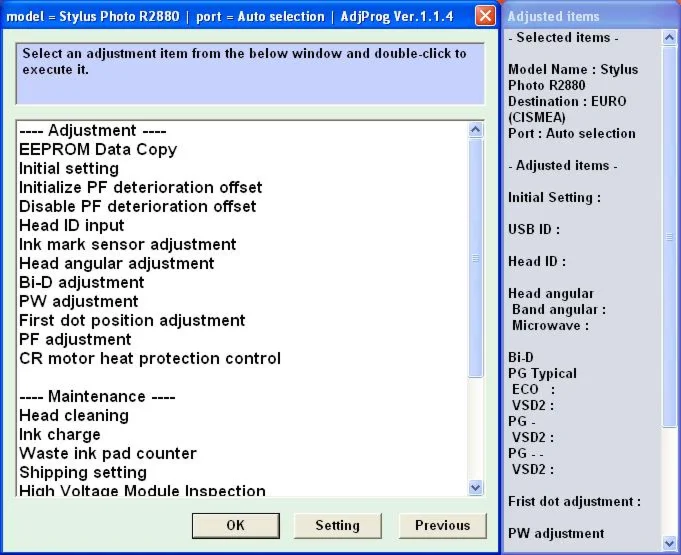 Epson R2880 Adjustment Program