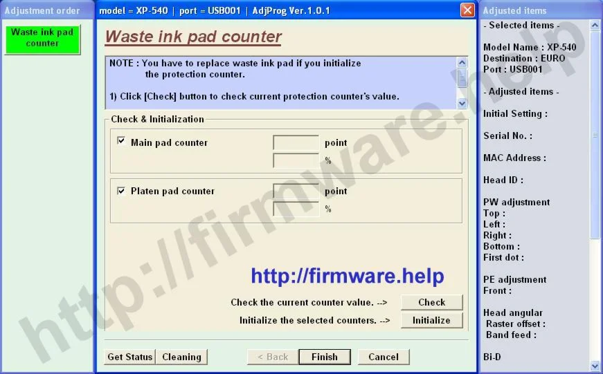 Epson XP-540, XP-640, XP-645 Adjustment Program