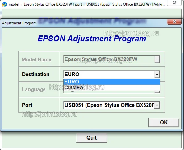 Adjustment program Epson Stylus Office BX320FW (EURO)
