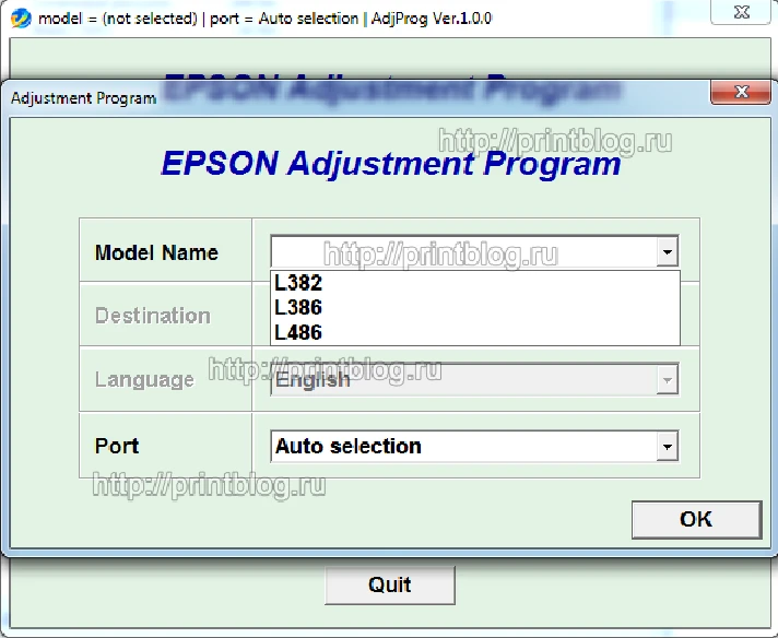 Adjustment program Epson L382, L386, L486 (Reset)