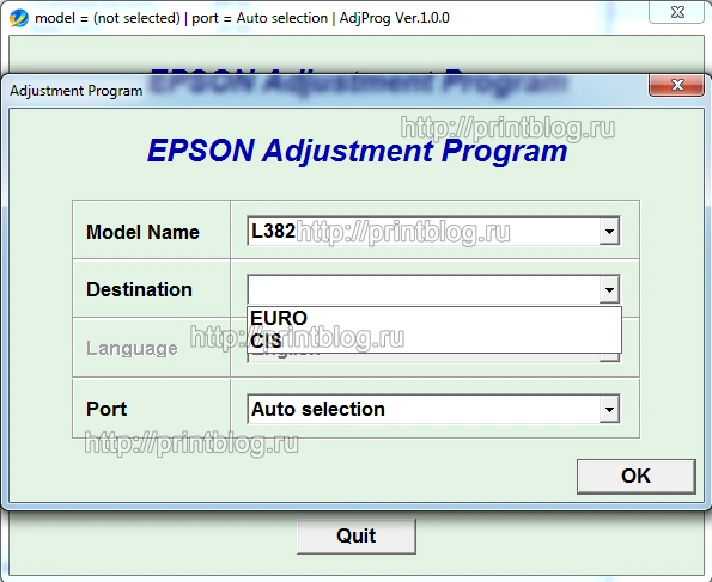 Adjustment program Epson L382, L386, L486 (Reset)