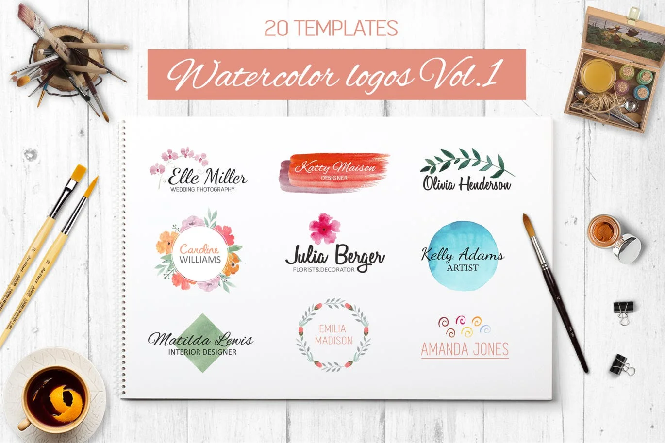 Watercolor logo templates Vol.1