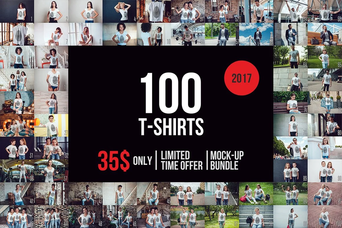 100 T-Shirt Mock-Up Bundle 2017