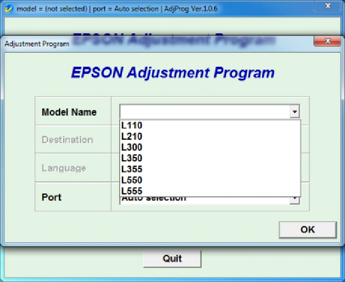 Adjustment program EPSON L110,210,300,350,355,550,555