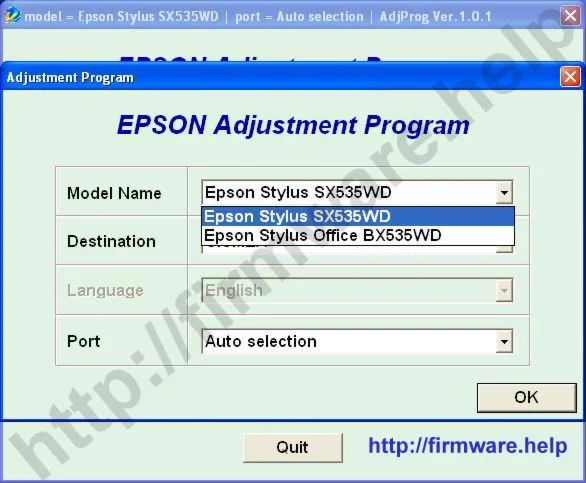 EpsonSX535WD, BX535WD Adjustment Program