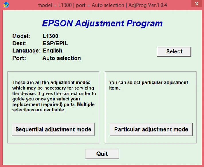 Adjustment program Epson L1300