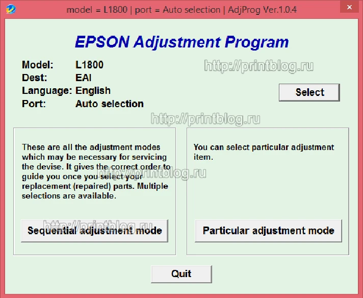 Adjustment program Epson L1800