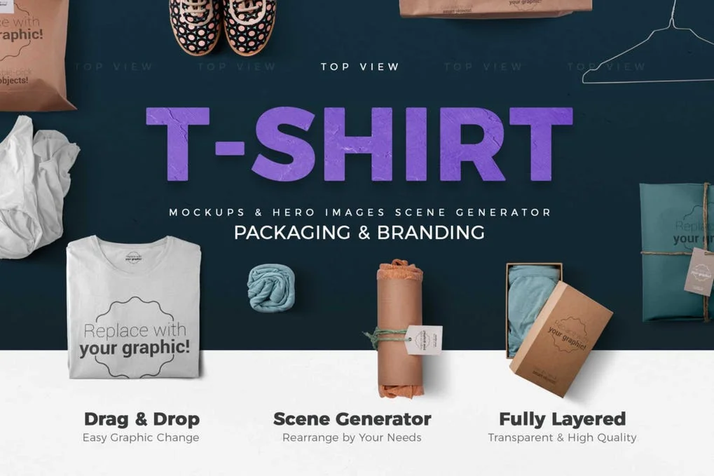 T-shirt and Packages Mockups & Scene Generator