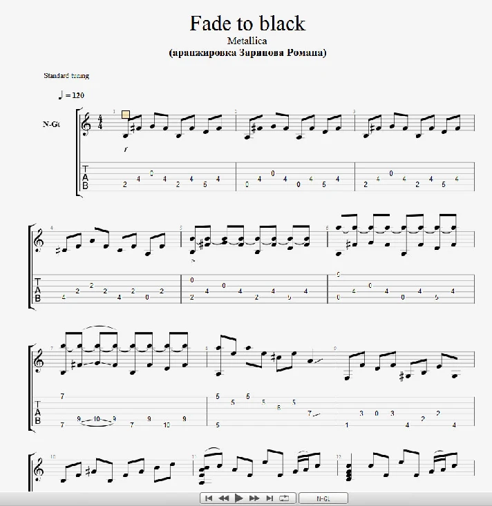 Metallica - Fade to black (guitar pro tabs)