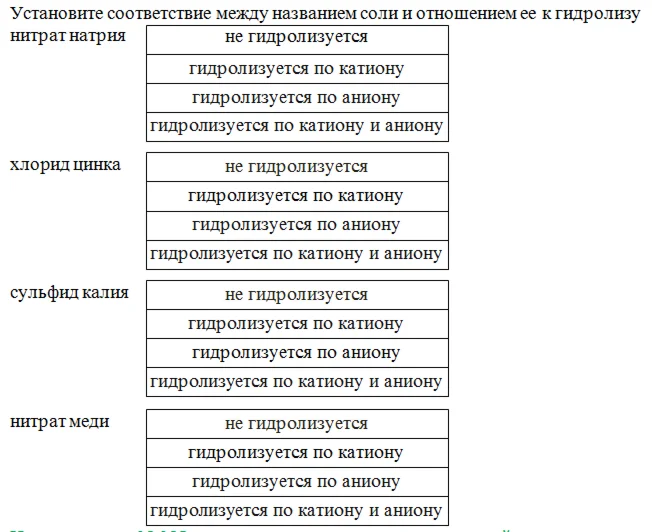 Установите соответствие между названием соли и