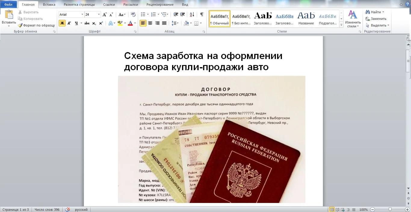 Схема заработка оформлении договора купли-продажи авто