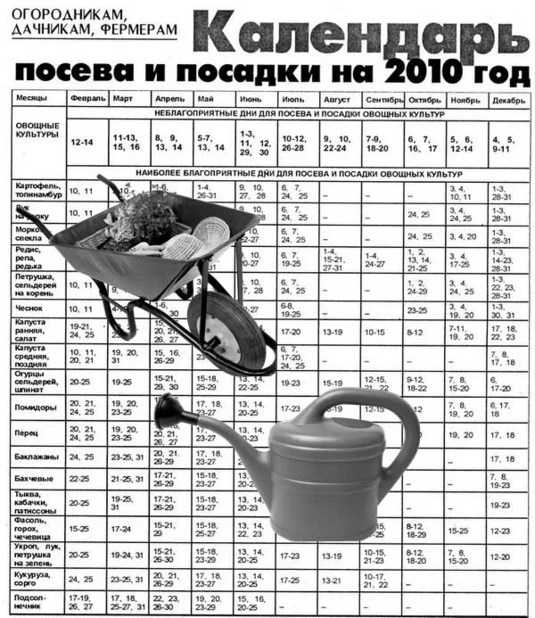 Посевной календарь на 2010 год