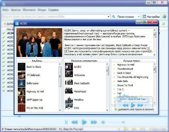 Program for downloading music and video in VK and YouTu