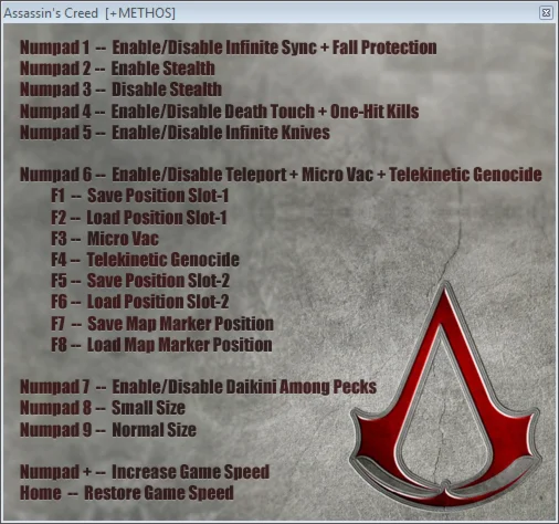 Assassin's Creed: Трейнер/Trainer 1.0 + METHOS