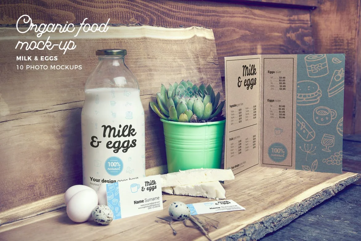 Organic Food Photo Mockup / Milk & Eggs