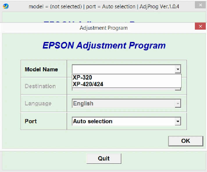 Adjustment Program Epson XP320, XP420, XP424