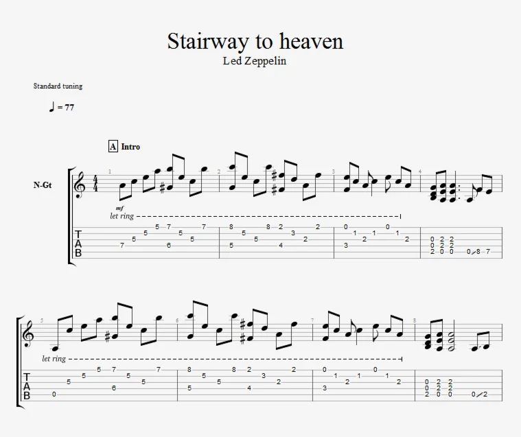 Led Zeppelin Stairway To Heaven fingerstyle gtp/pdf tab