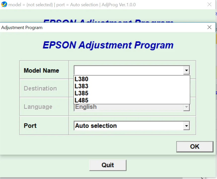 Epson L380, L383, L385, L485 Adjustment Program
