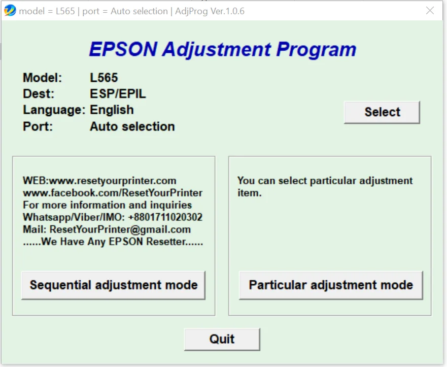 Epson L565 Adjustment Program