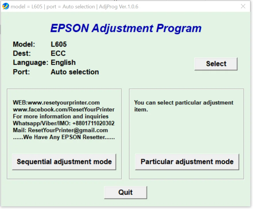 Epson L605 Adjustment Program