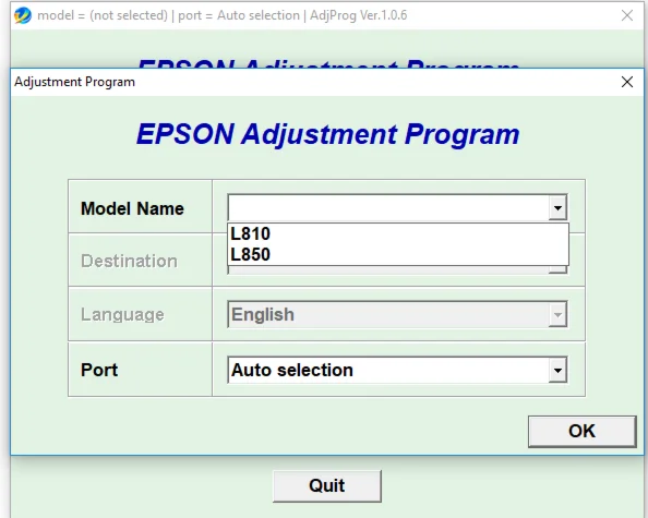 Epson L810, L850 Adjustment Program