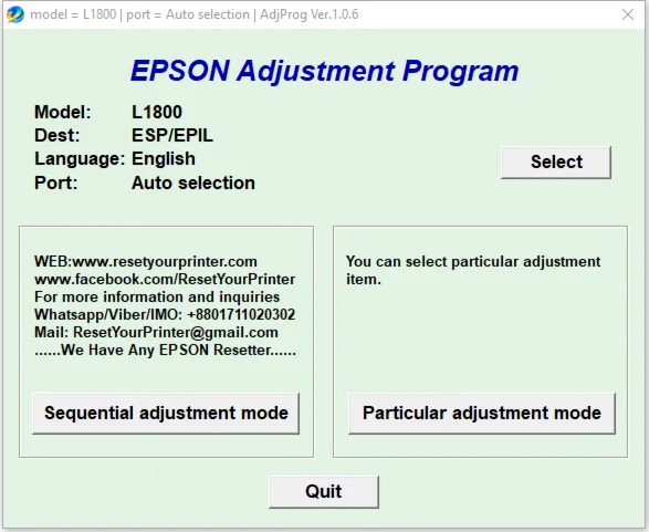 Epson L1800 Adjustment Program