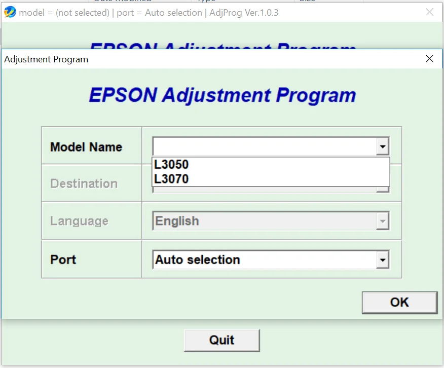 Epson L3050, L3070 Adjustment Program