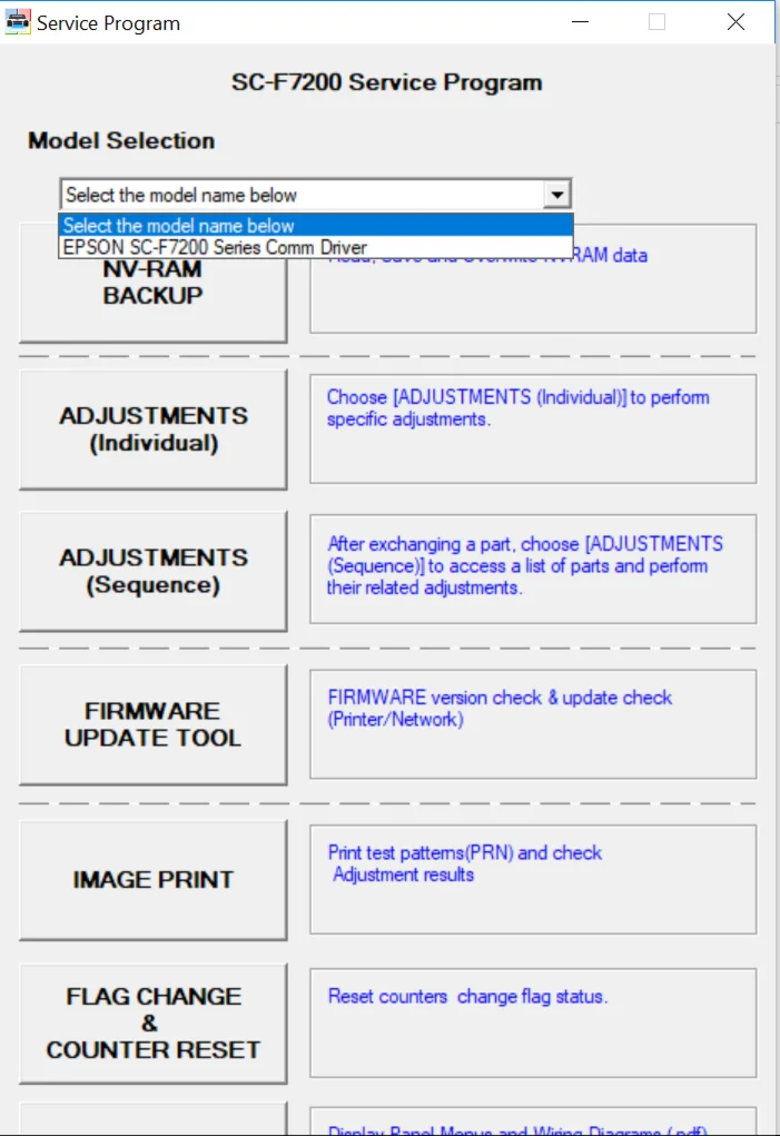 Service program for Epson SureColor F7200