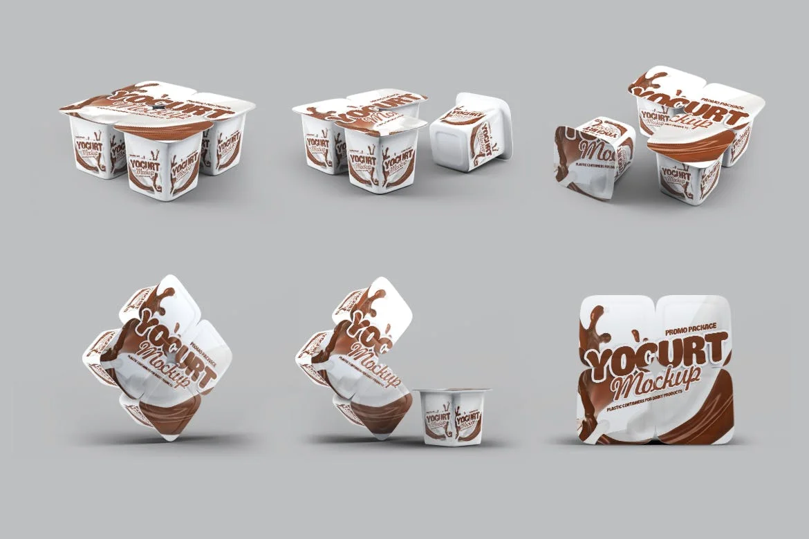 Four Plastic Container for Yogurt Mock-Up