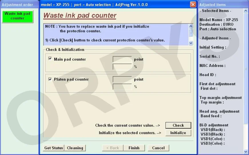 Epson XP-255, XP-257,XP-355, XP-455  Adjustment Program