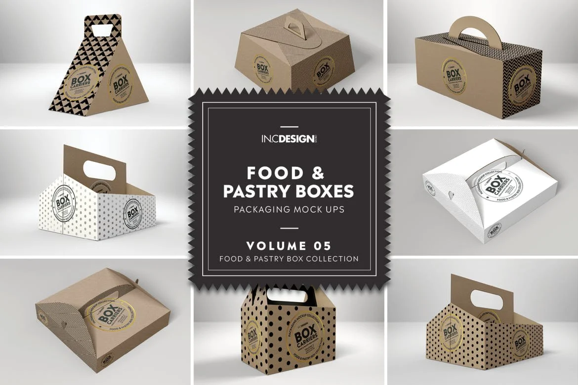 Food Pastry Boxes Vol.5:Carrier Boxes Mockups