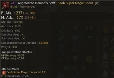 Demon Staff +10 with Feo Super rune 13 lvl