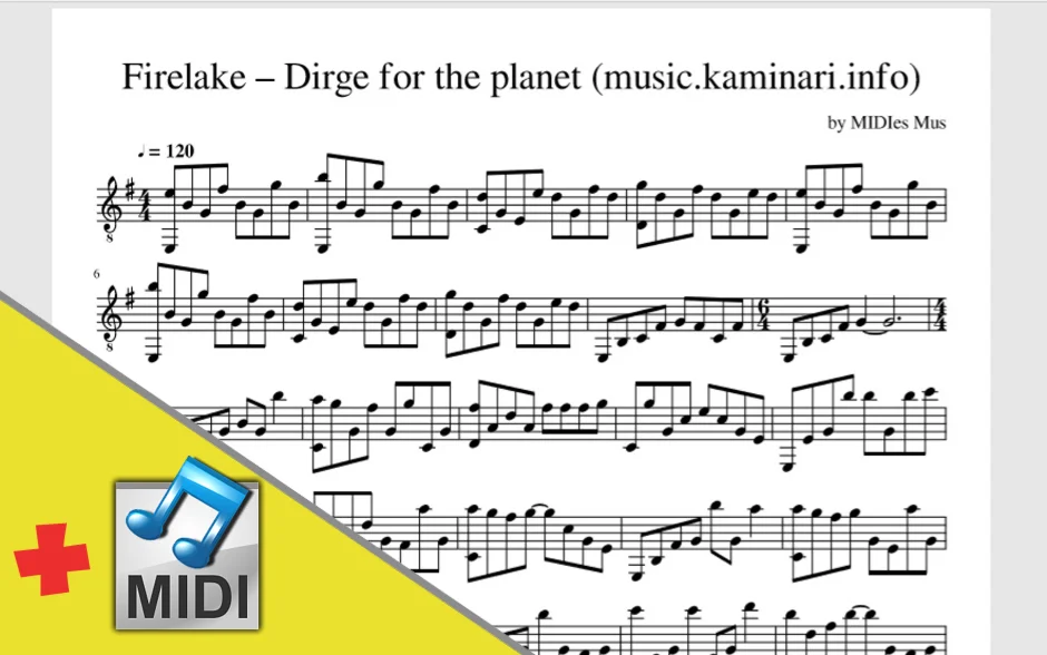 Firelake – Dirge for the planet (ноты для пиано + midi)