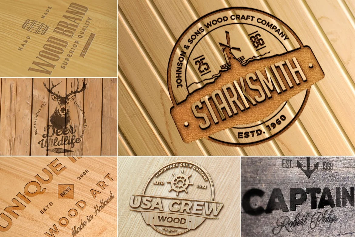 Photo-realistic Wood Craft Logo Mockups