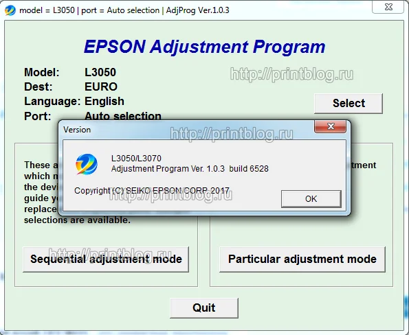 Adjustment program EPSON L3050, L3070 (сброс памперса)