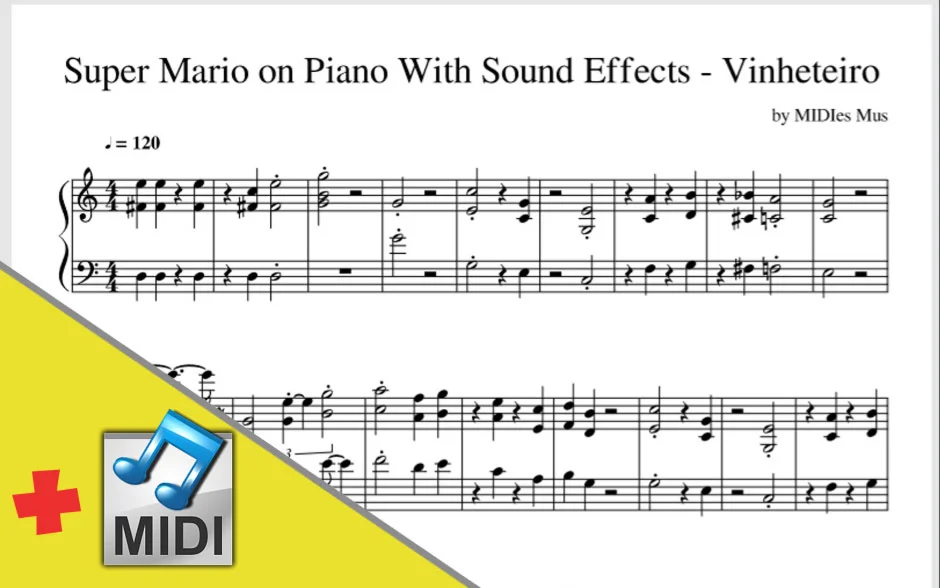 Super Mario on Piano With Sound Effects (ноты + midi)