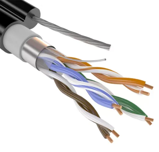 Кабель FTP 4PR 24AWG CAT5 305м.Черный внешний с тросом.