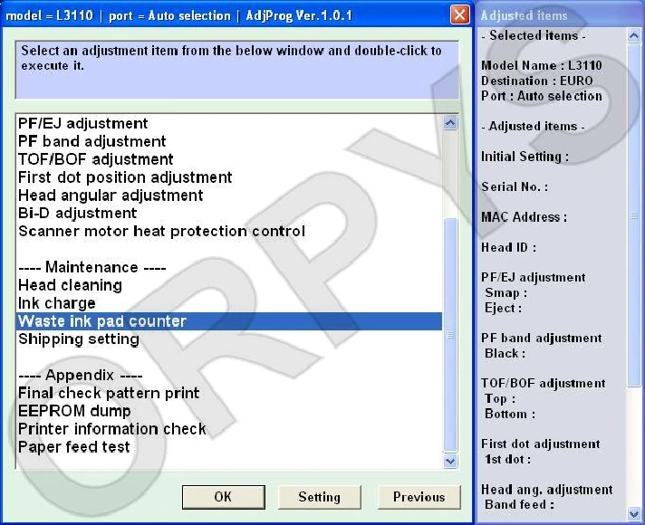 Epson L1110 L3100 L3110 L3150 L5190 Adjustment Program