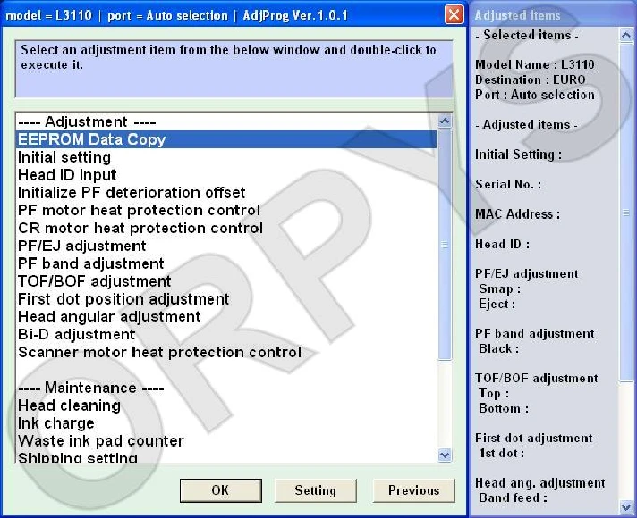 Epson L1110 L3100 L3110 L3150 L5190 Adjustment Program