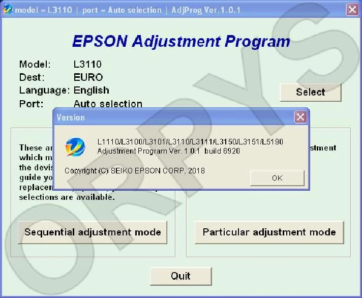 Epson L1110 L3100 L3110 L3150 L5190 Adjustment Program