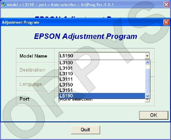 Epson L1110 L3100 L3110 L3150 L5190 Adjustment Program